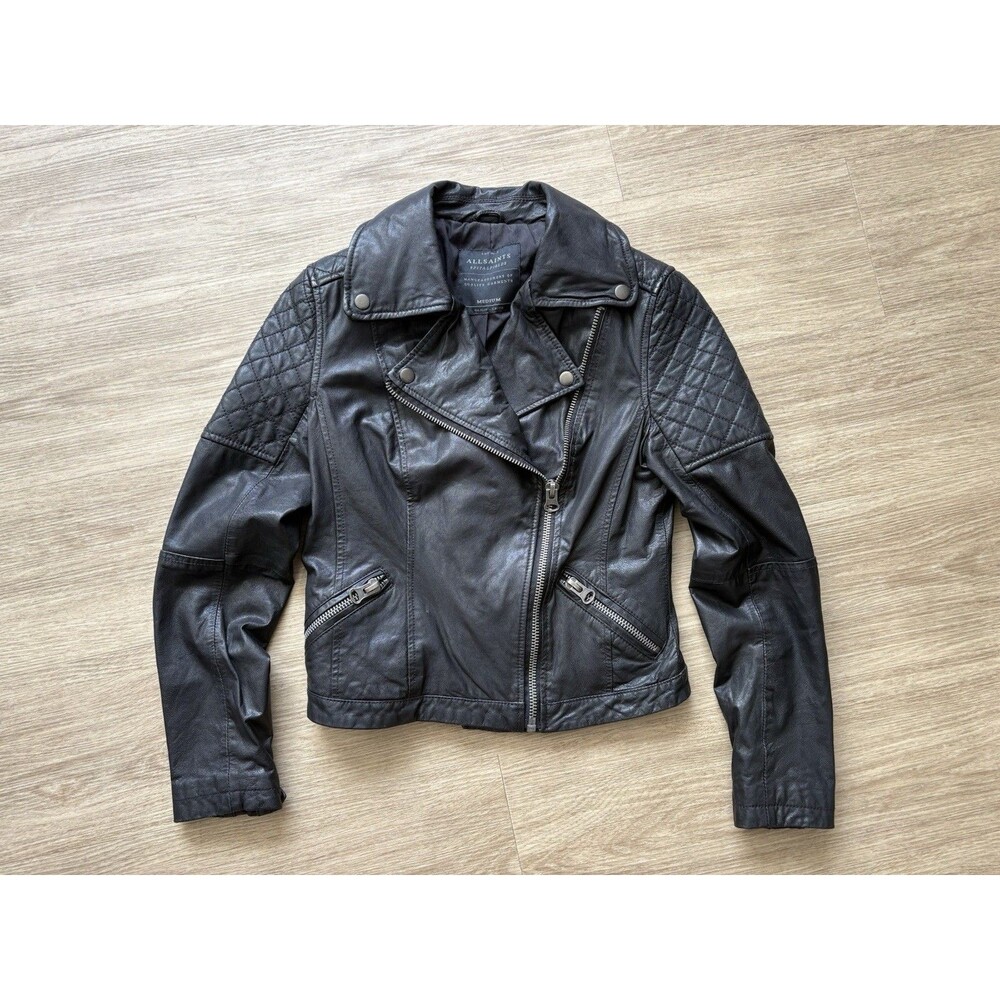 VTG Y2K AllSaints Women’s Spitalfields leather Jacket Bomber Sz M (approx US 6)